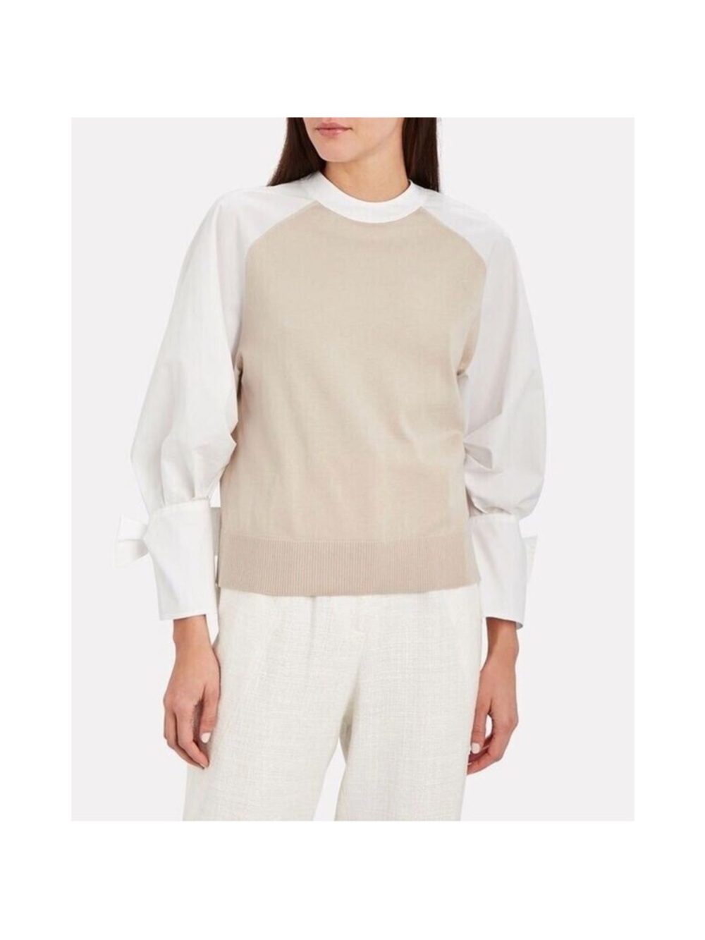 Adeam Layered Beige White Cotton Poplin Bow Sweater Top Size Small Made In Japan